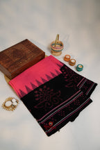 khanduapata Pink & Black Colour Pasapali Border Design Cotton Saree For Women | Grocsy
