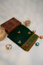 khanduapata Green Colour Flower Design Cotton Saree For Women | Grocsy
