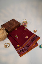khanduapata Maroon Colour Flower Design Cotton Saree For Women | Grocsy