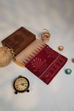 khanduapata Brown & Red Plain Pasapali Border Cotton Saree For Women | Grocsy