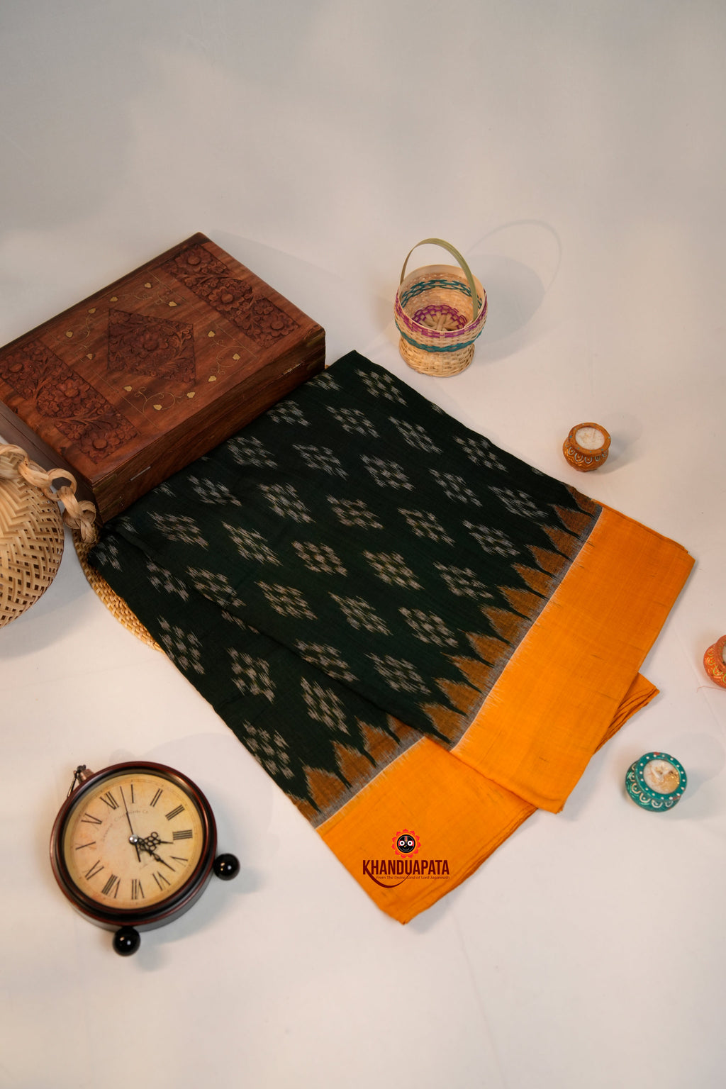khanduapata Green & Orange Colour Design Cotton Saree For Women | Grocsy