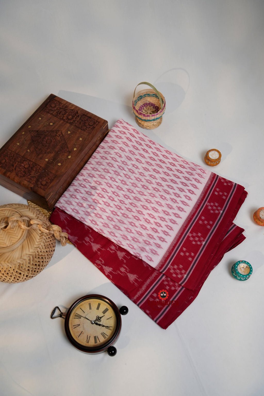 khanduapata Red & White Design Cotton Saree For Women | Grocsy
