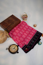 khanduapata Pink & Black Colour Flower Design Cotton Saree For Women | Grocsy