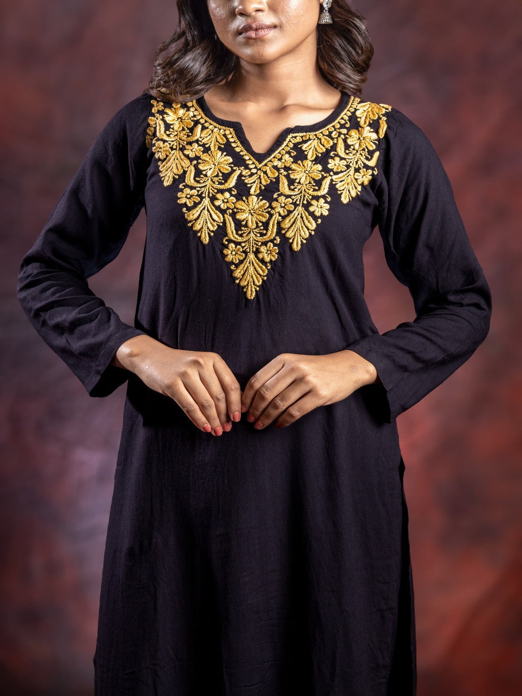 Gharana India Ishq Rayon Black Chikankari Kurta | Grocsy