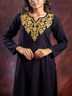 Gharana India Ishq Rayon Black Chikankari Kurta | Grocsy