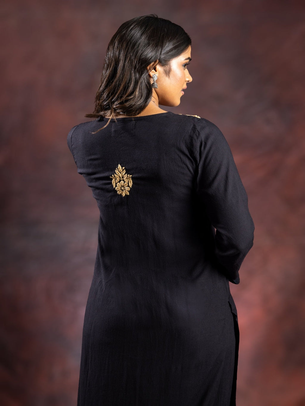Gharana India Ishq Rayon Black Chikankari Kurta | Grocsy