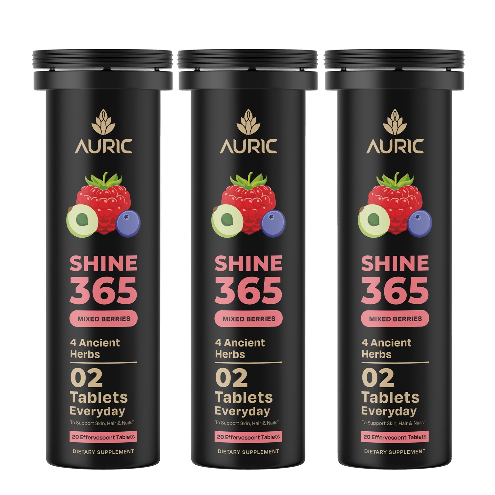 Auric Shine 365 Effervescent Tablets | Mixed Berries Flavour | Grocsy