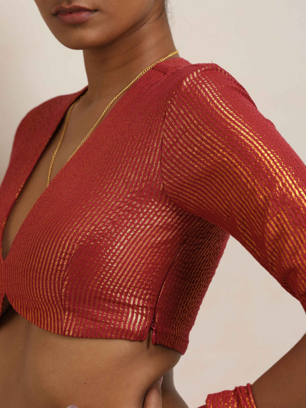 trueBrowns Maroon Gold Metallic Blouse | Grocsy