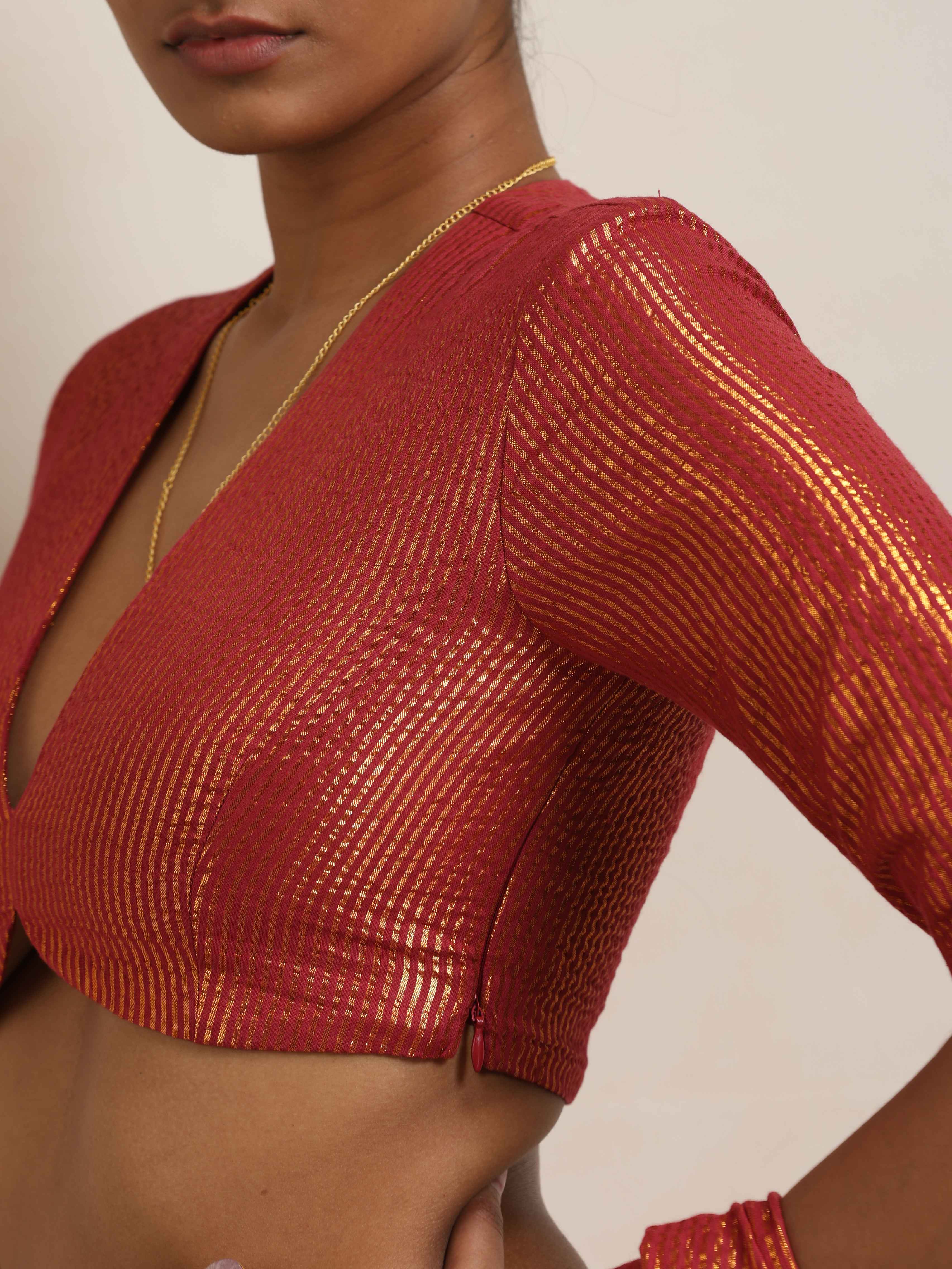 trueBrowns Maroon Gold Metallic Blouse | Grocsy
