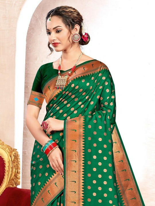 Shree Shyam Fashion Paithani Silk Green Saree | Grocsy