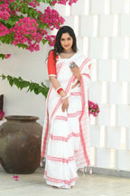 Beatitude White Cotton Handloom Saree | Grocsy