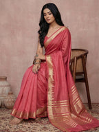 Anaita Coral Cotton Saree With Blouse | Grocsy