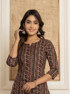 Yufta Cotton Black Workwear Kurta Set With Comfortable Harem Pants | Grocsy