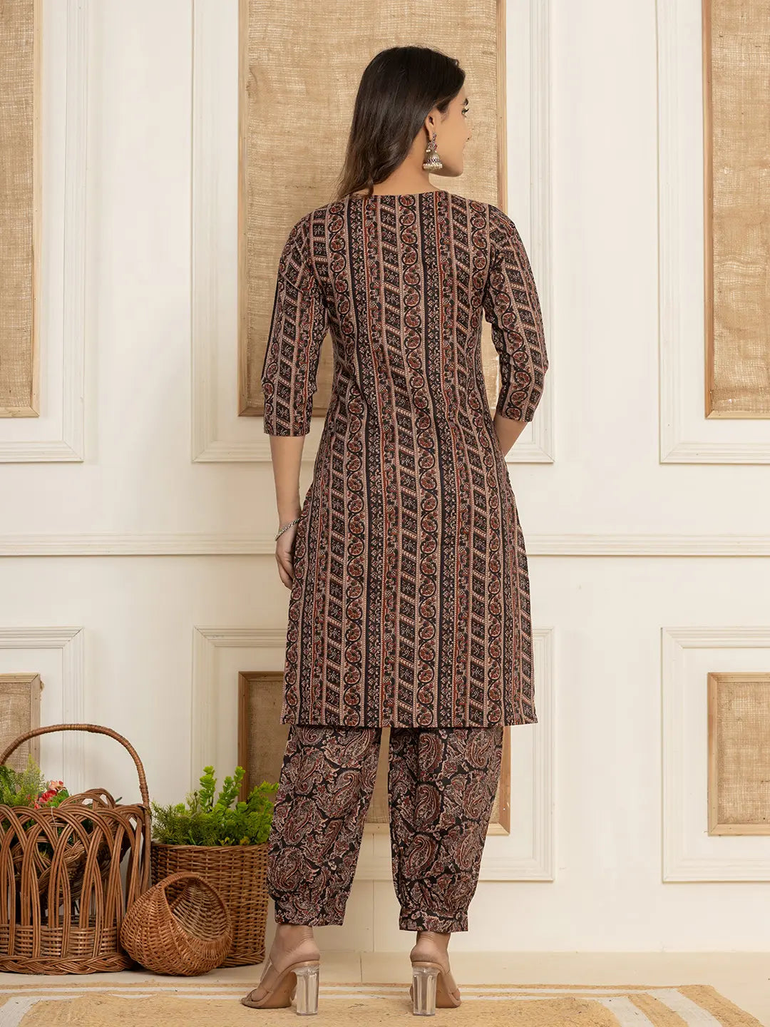 Yufta Cotton Black Workwear Kurta Set With Comfortable Harem Pants | Grocsy