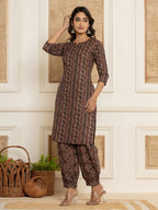 Yufta Cotton Black Workwear Kurta Set With Comfortable Harem Pants | Grocsy