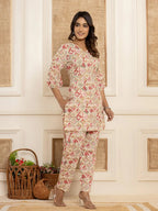 Yufta Cotton Cream Geometric Print Co-Ord Set | Grocsy