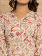 Yufta Cotton Cream Geometric Print Co-Ord Set | Grocsy