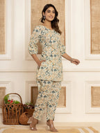 Yufta Cotton Grey Geometric Prin Co-Ord Set | Grocsy