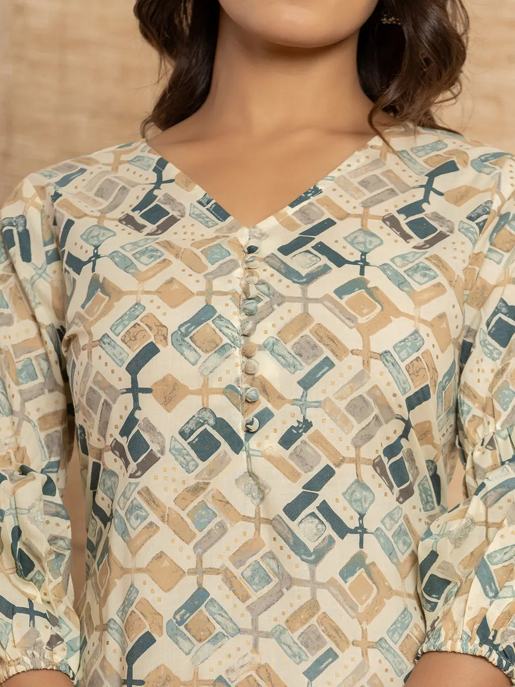 Yufta Cotton Grey Geometric Prin Co-Ord Set | Grocsy