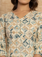 Yufta Cotton Grey Geometric Prin Co-Ord Set | Grocsy