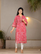 Yufta Cotton Red Leheriya Kurta | Grocsy