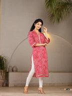 Yufta Cotton Red Leheriya Kurta | Grocsy