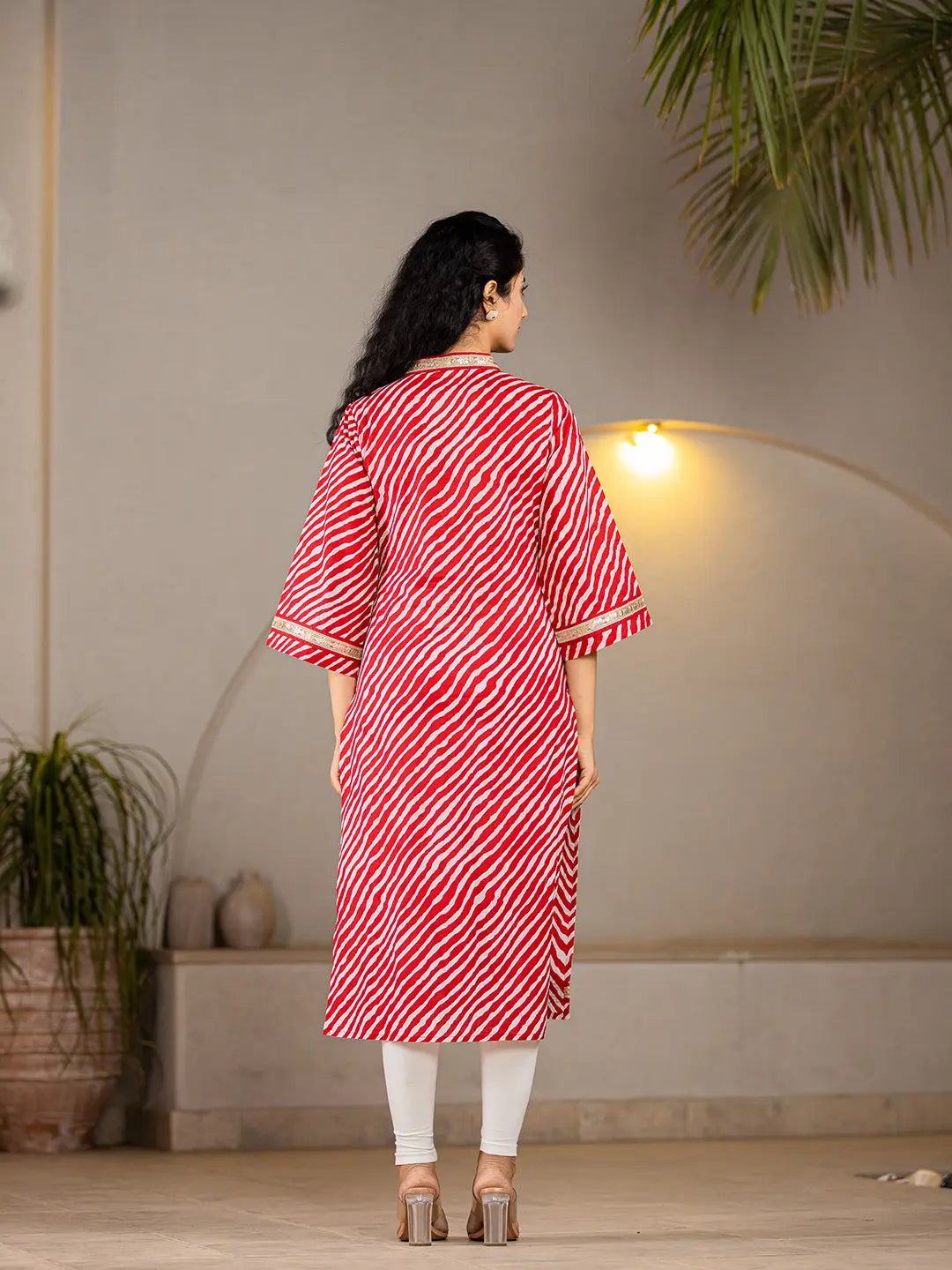 Yufta Cotton Red Leheriya Kurta | Grocsy