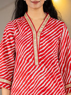 Yufta Cotton Red Leheriya Kurta | Grocsy