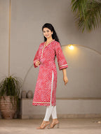 Yufta Cotton Red Leheriya Kurta | Grocsy