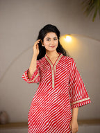 Yufta Cotton Red Leheriya Kurta | Grocsy