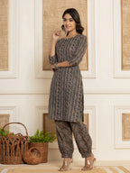 Yufta Cotton Teal Green Workwear Kurta Set With Comfortable Harem Pants | Grocsy