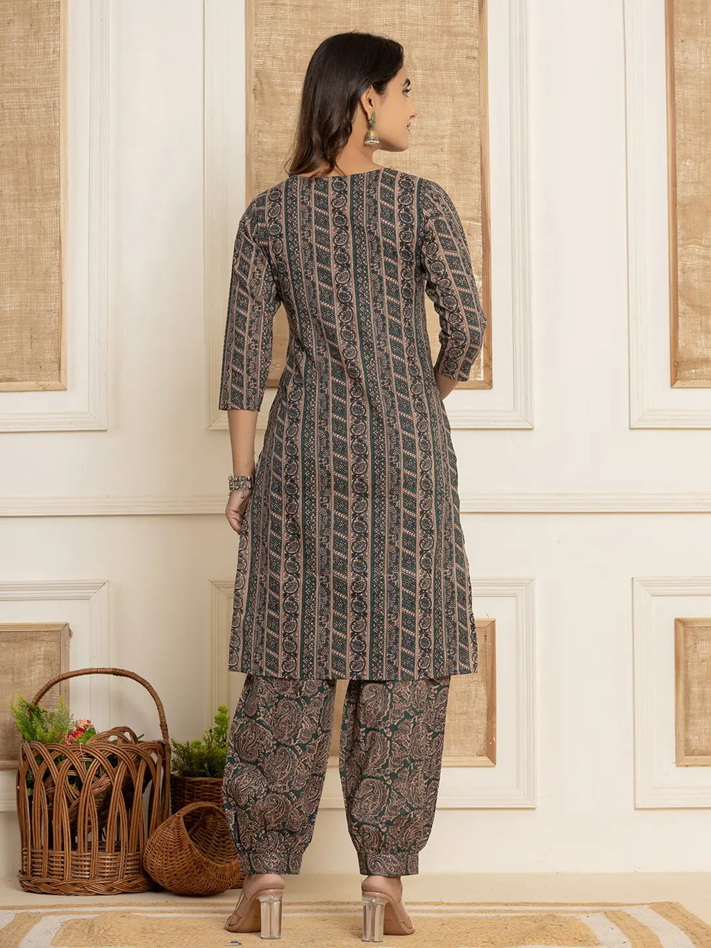 Yufta Cotton Teal Green Workwear Kurta Set With Comfortable Harem Pants | Grocsy