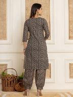 Yufta Cotton Teal Green Workwear Kurta Set With Comfortable Harem Pants | Grocsy