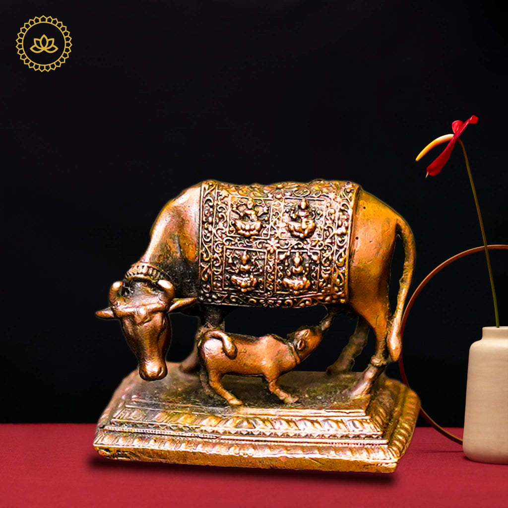 Copper Kamadhenu with Calf | Grocsy
