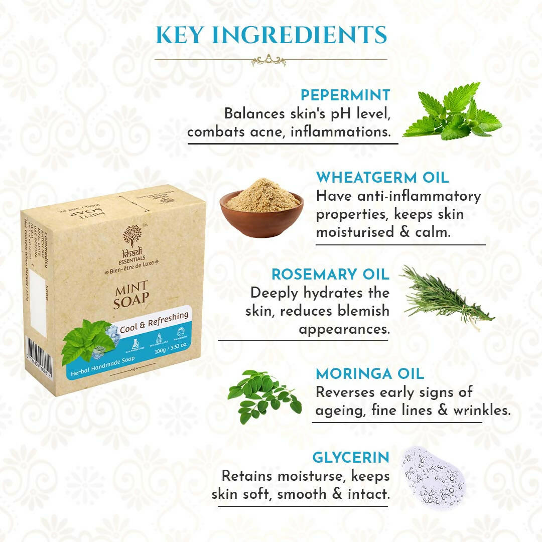 Khadi Essentials Mint Handmade Herbal Soap | Grocsy