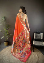 Joban Fashion Orange Floral Paithani Sarees | Grocsy
