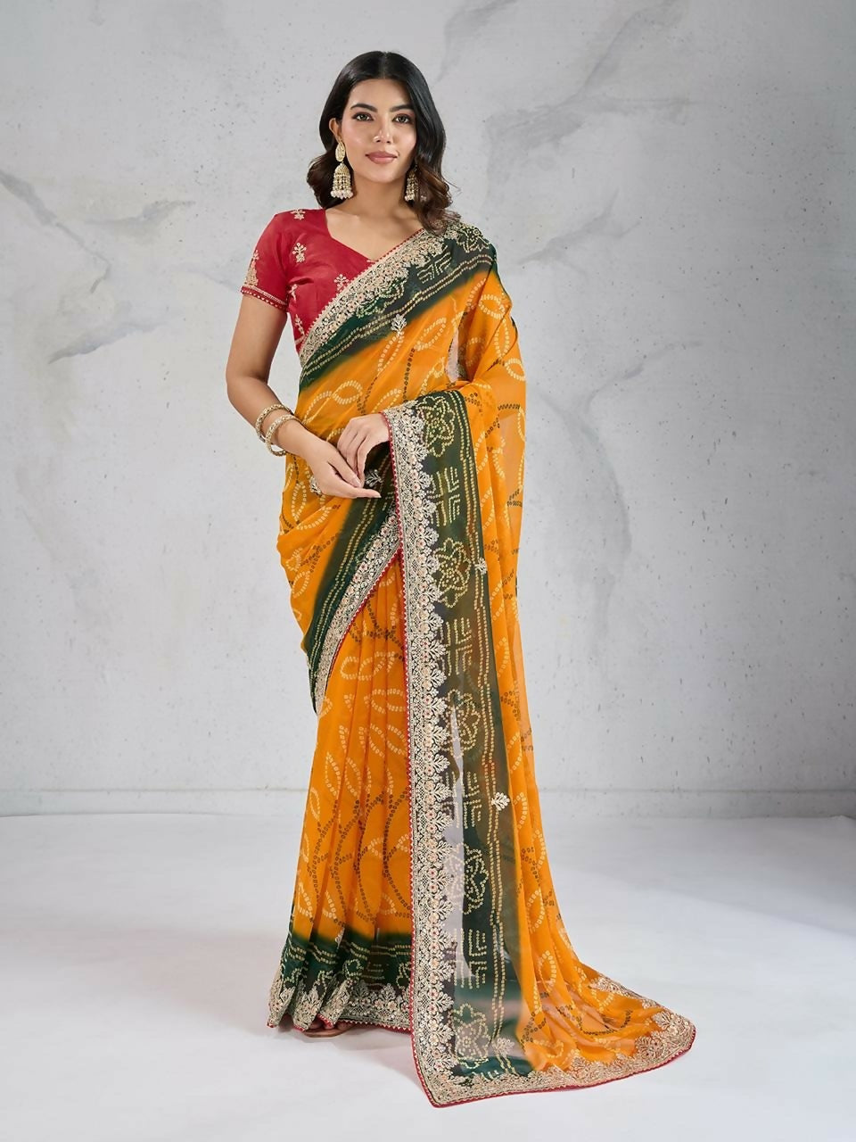 Ai Fashion Yellow Georgette Digital Print Party Wear Saree | Grocsy