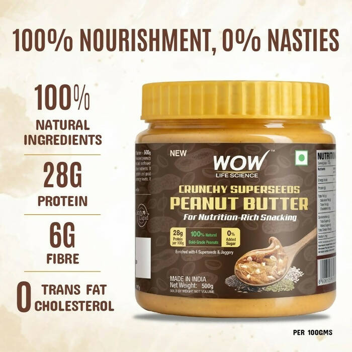 Wow Life Science Crunchy Superseeds Peanut Butter | Grocsy
