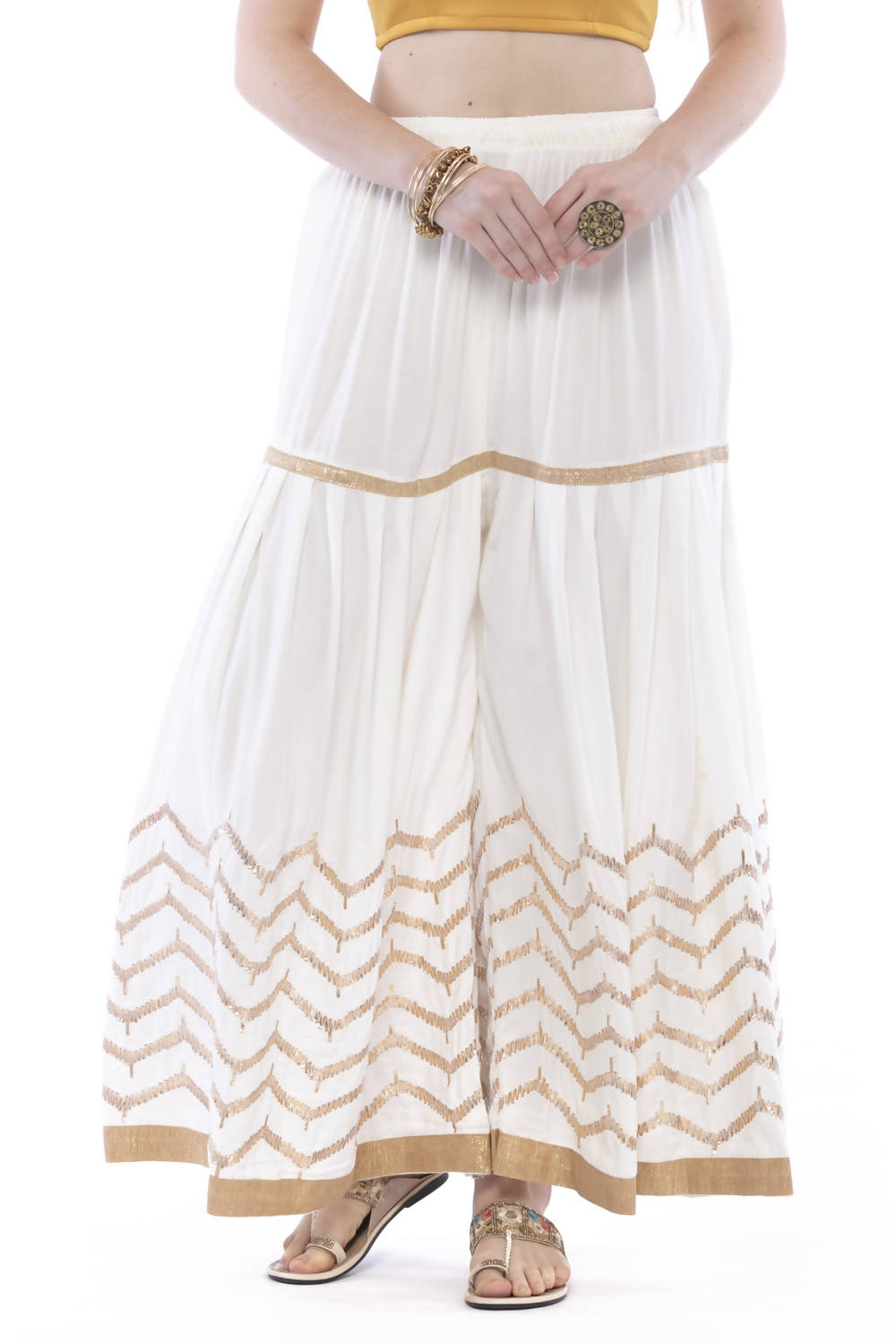 Mominos Fashion Latest Cotton Off White Gota Print Sharara For Girls | Grocsy
