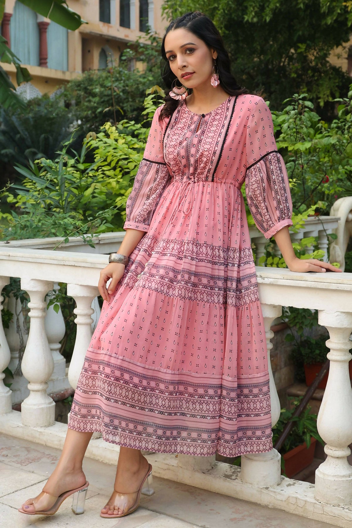 Juniper Women's Pink Printed Teired Dress | Grocsy