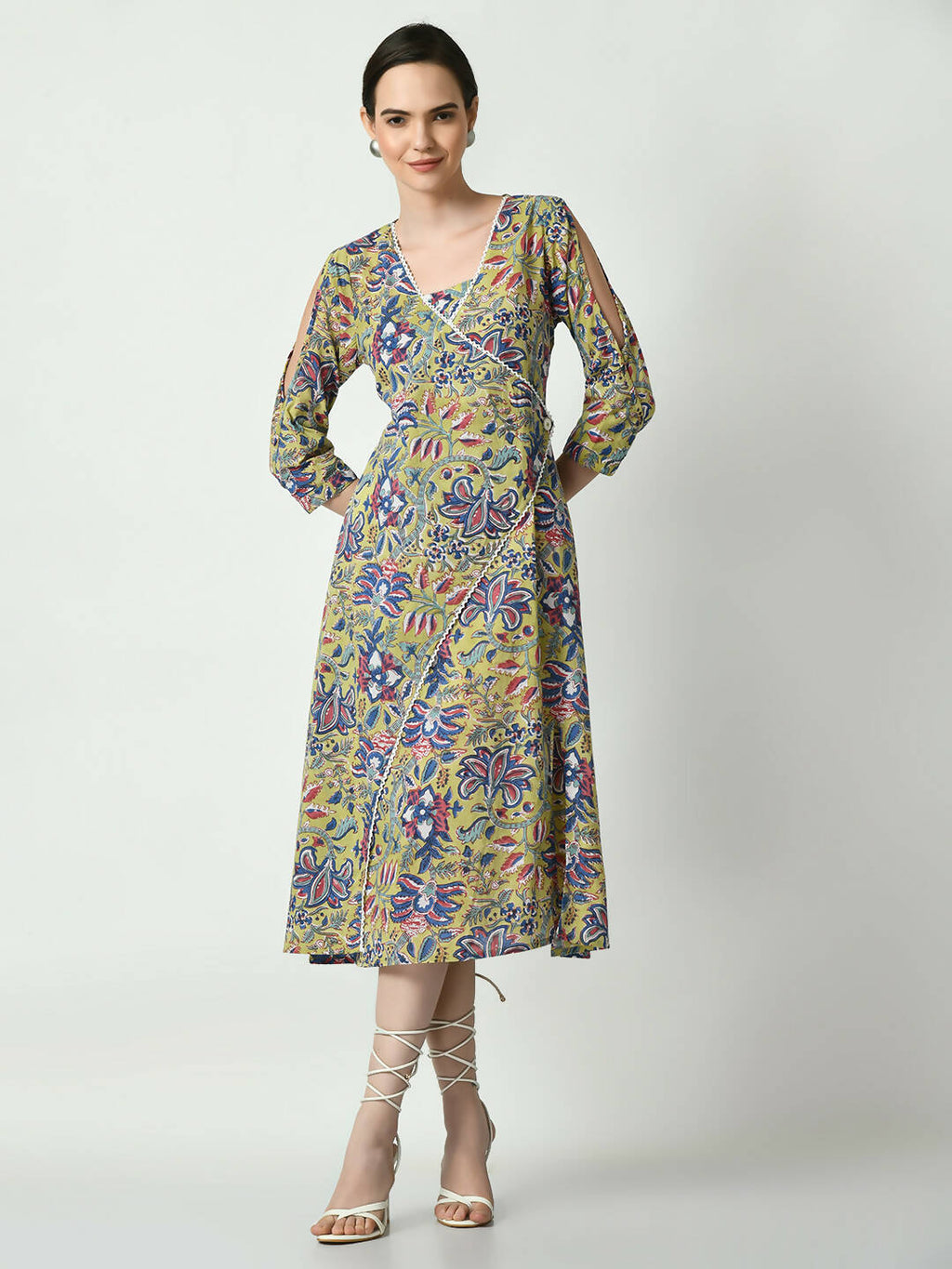 Myshka Women's Multi Floral Printed A-Line Dress | Grocsy