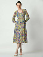 Myshka Women's Multi Floral Printed A-Line Dress | Grocsy