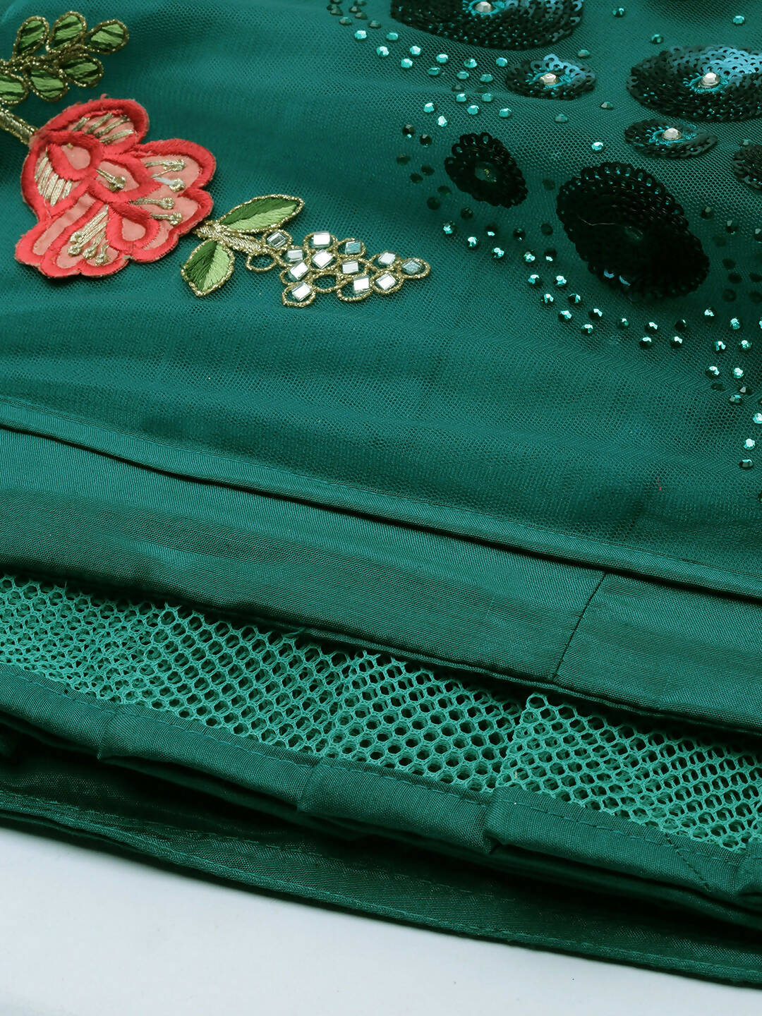 House of Panchhi Teal Net Semi stitched Coding, Sequins and Saroski Stone Work Lehenga Choli | Grocsy