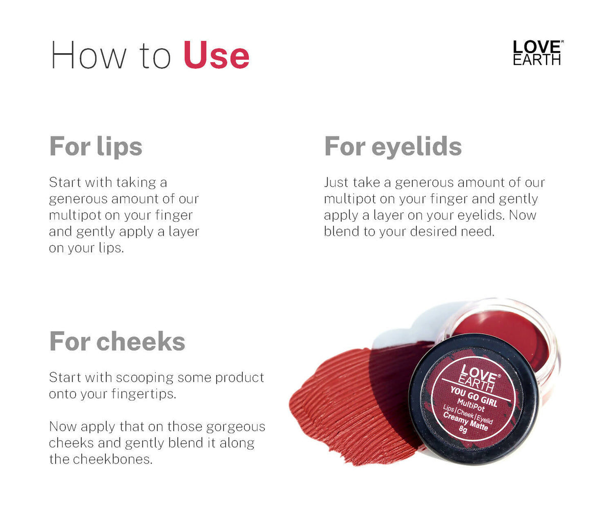 Love Earth Lip Tint & Cheek Tint Multipot - You Go Girl | Grocsy