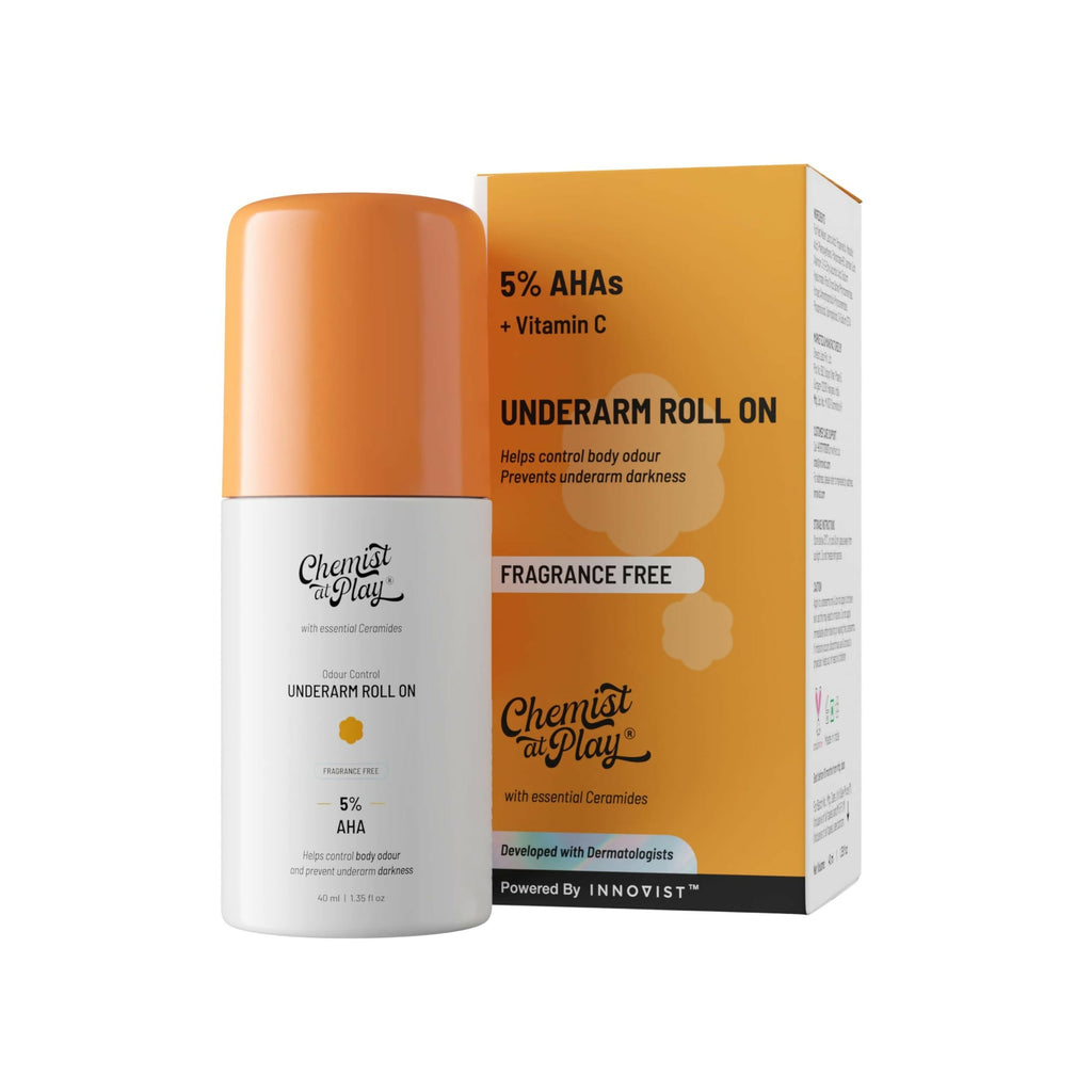 Chemist at Play UnderArm Roll On Fragrance Free, Prevents Body Odour, Brightens Skin & Exfoliates Underarm | Grocsy