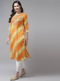Yufta Women Yellow & White Bandhani Printed Kurta with Trouser | Grocsy