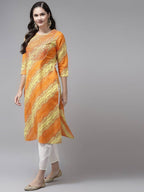 Yufta Women Yellow & White Bandhani Printed Kurta with Trouser | Grocsy