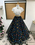 Dishitha Creation Color Dot Printed Stitched Lehenga & Crop Top - White & Black | Grocsy