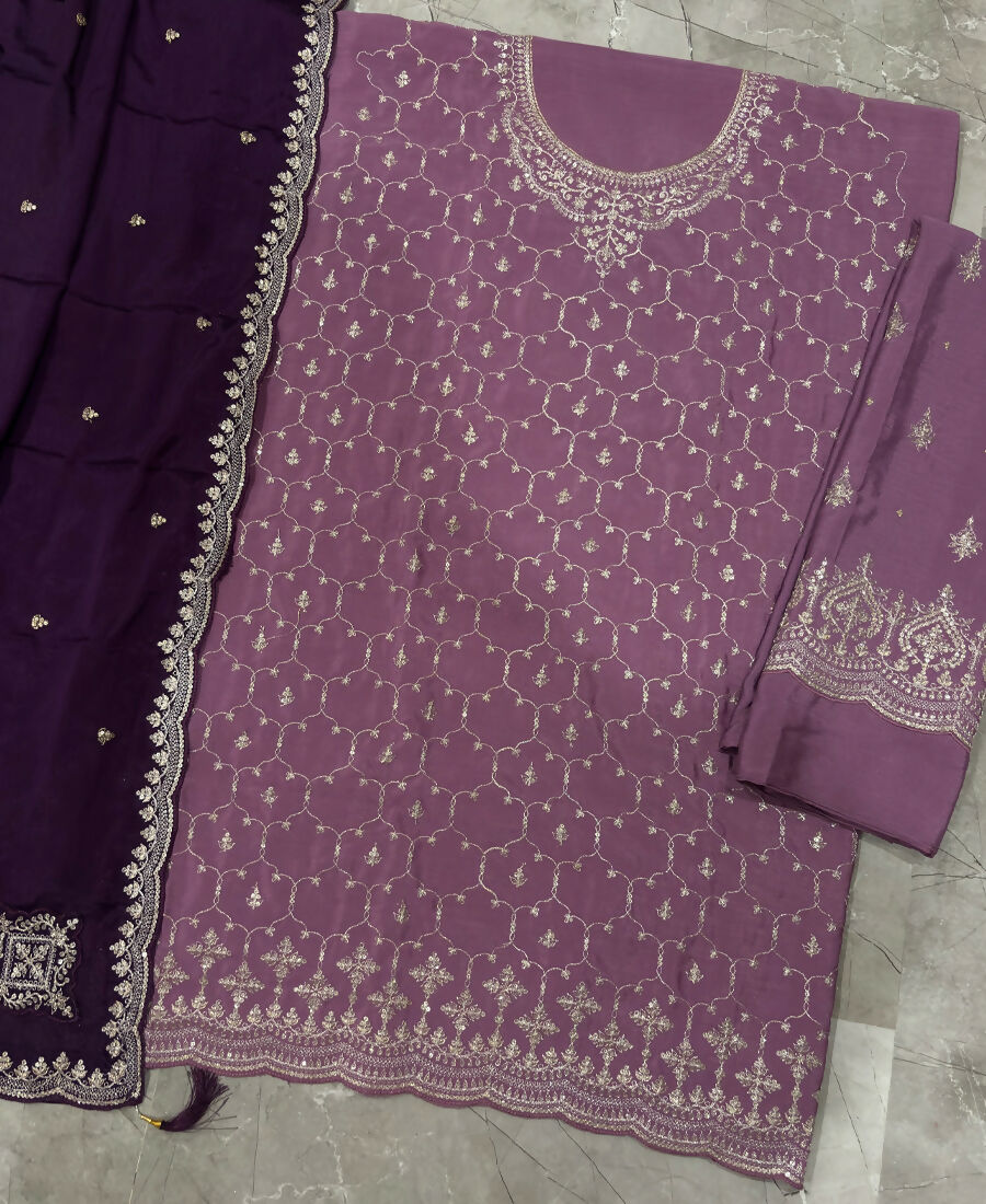 KC Heavy Chinon Lilac Salwar Suit For Women Ethnic Wear | Grocsy