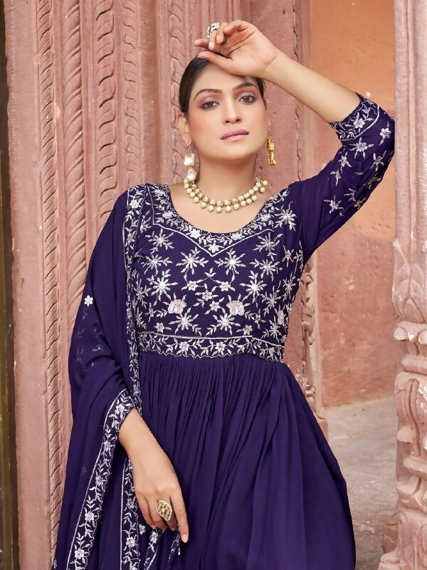 Joban Fashion Wine Readymade Dress With Sequins embroidery Work | Grocsy